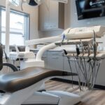 a sleek, modern dental clinic in mansfield showcases a state-of-the-art treatment room featuring advanced dental technology and a pristine chair, emphasizing the innovative options available for dental implants.