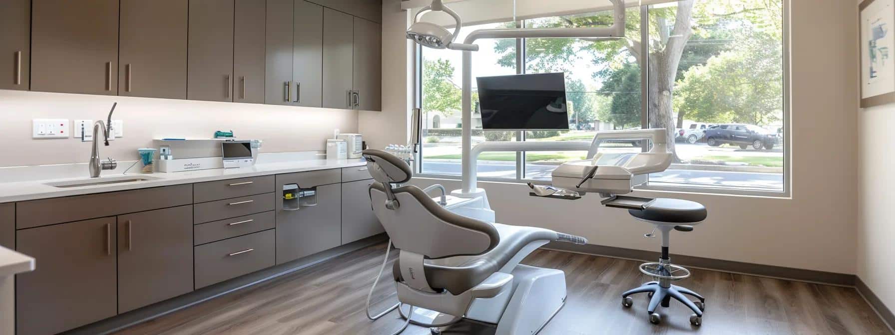 a state-of-the-art dental clinic in mansfield, featuring a bright, modern operatory with advanced dental equipment and a relaxed patient in the chair, embodies the professional and caring atmosphere of the dental implant journey.