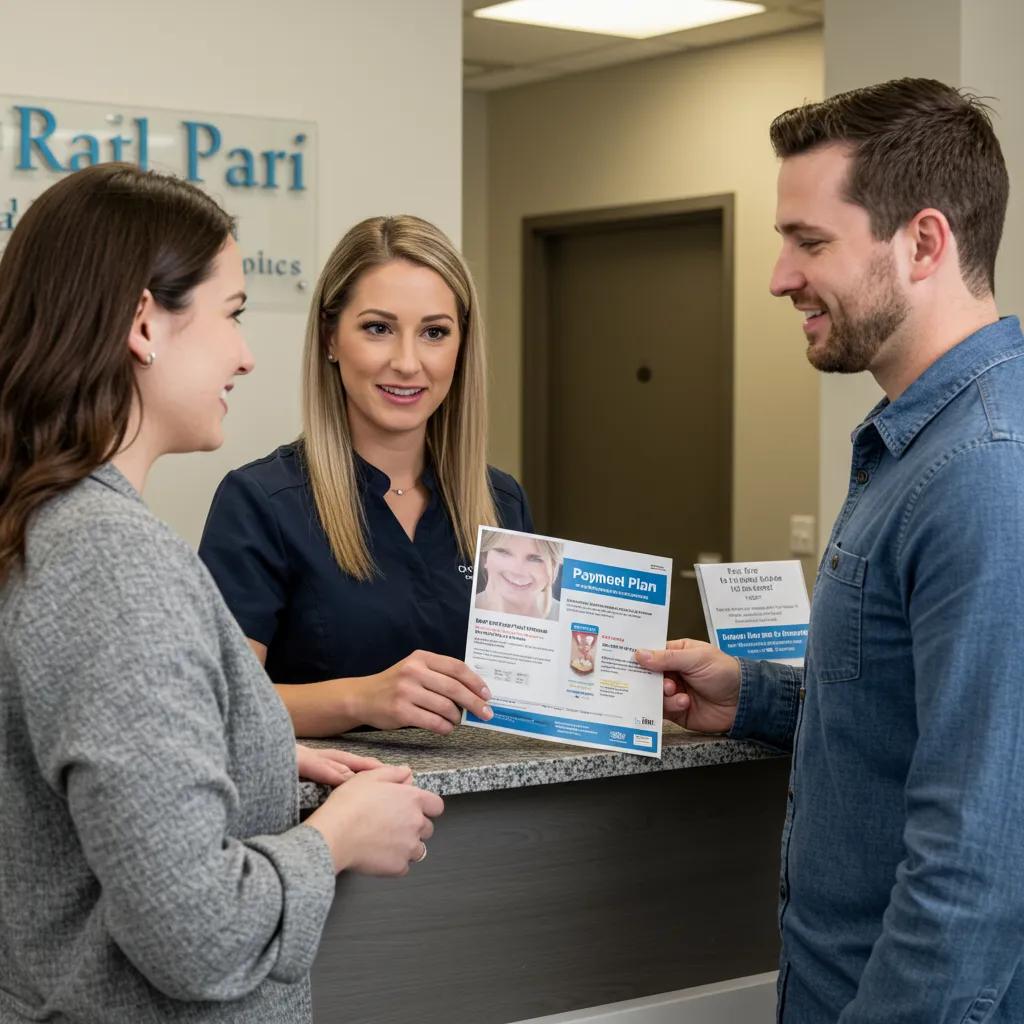 Patient discussing in-house payment plans for dental implants at a dental clinic
