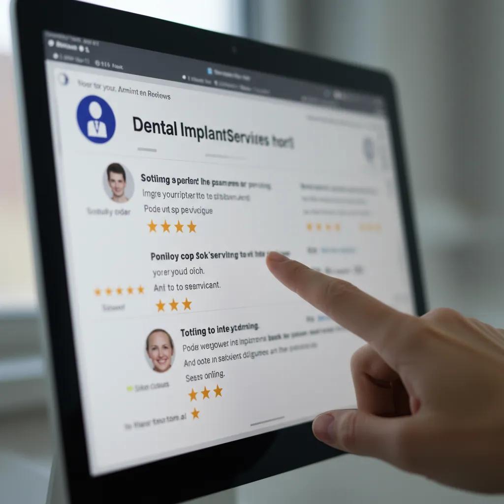 Patient reviews and ratings for dental implant dentists on a computer screen