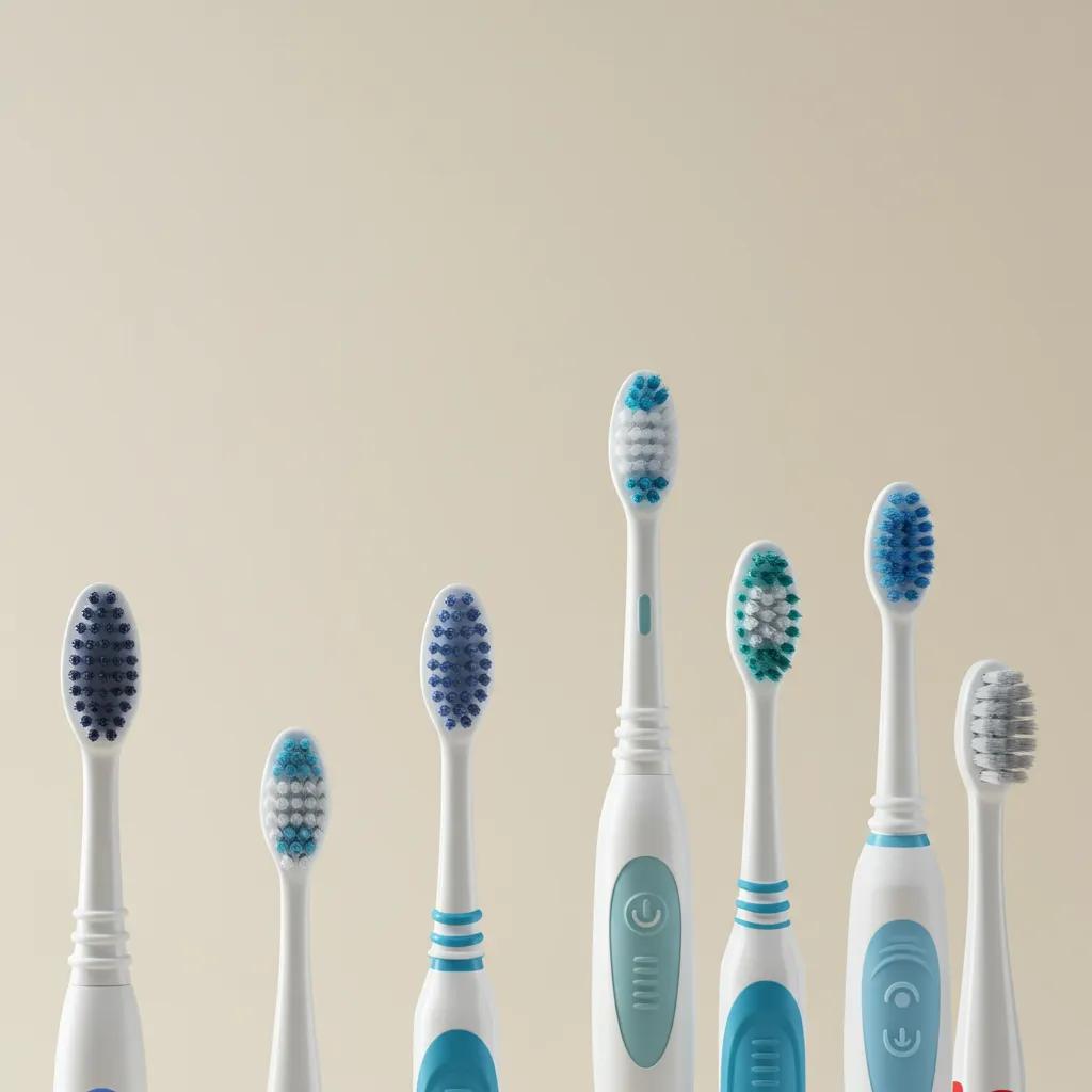 Selection of toothbrushes recommended for dental implant care, highlighting soft bristles and gentle cleaning features