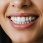 Smiling person with bright dental veneers, showcasing cosmetic dental enhancement