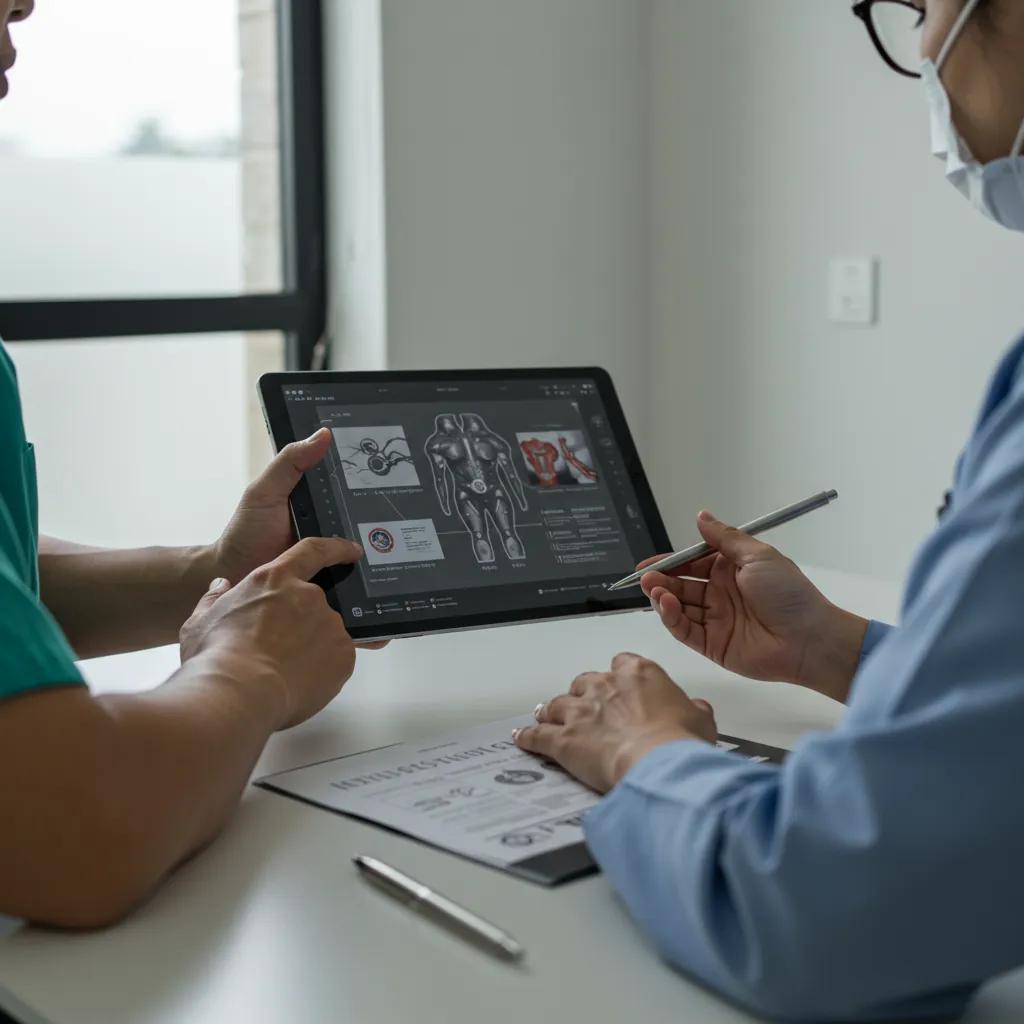 Surgeon discussing personalized care strategies with a patient in a consultation room