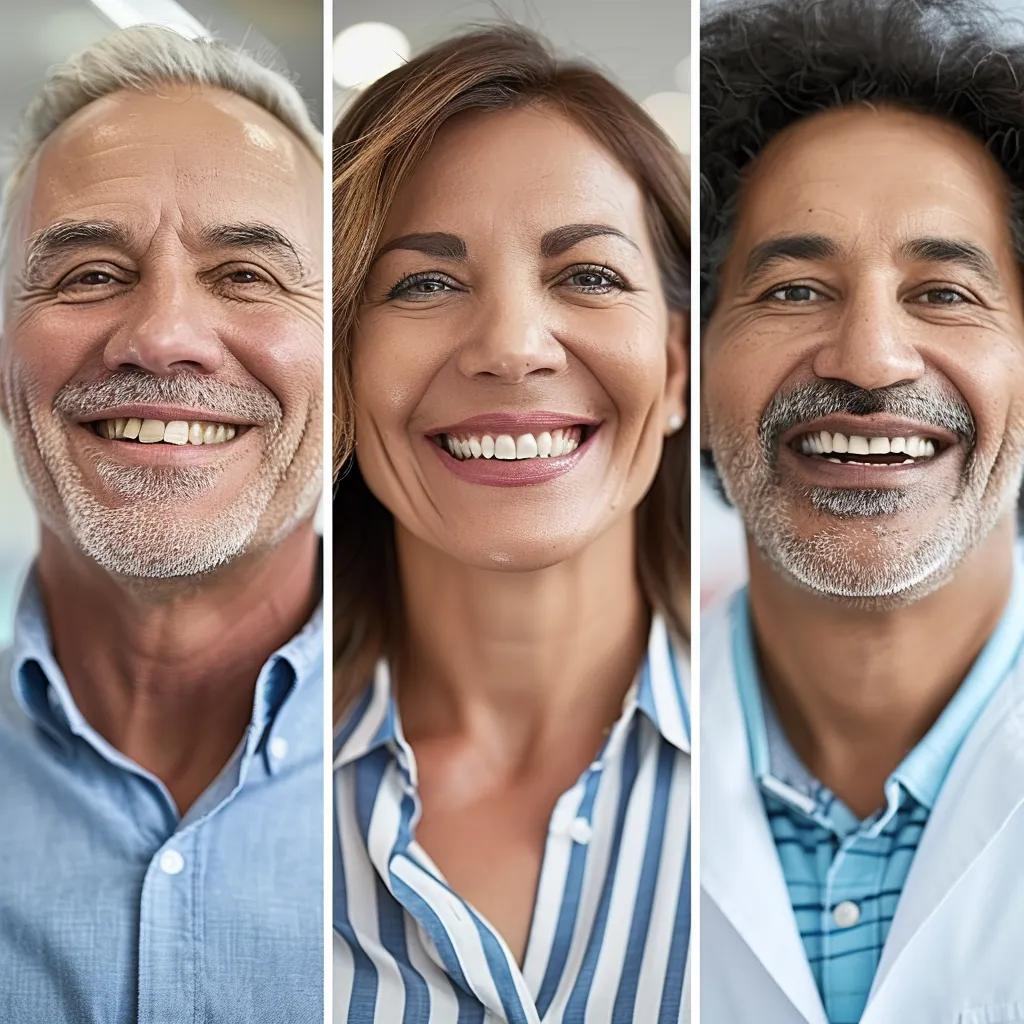 Collage of satisfied dental implant patients showcasing their smiles