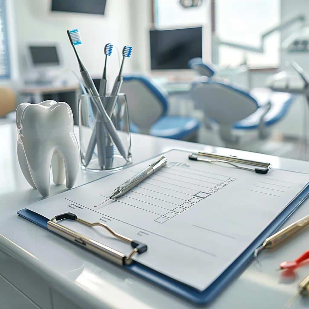 Checklist of preventive measures for dental implant complications with dental hygiene tools