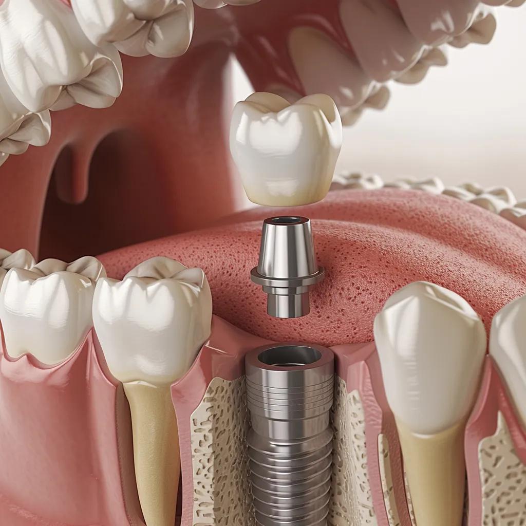 Close-up of dental implant placement illustrating the osseointegration process