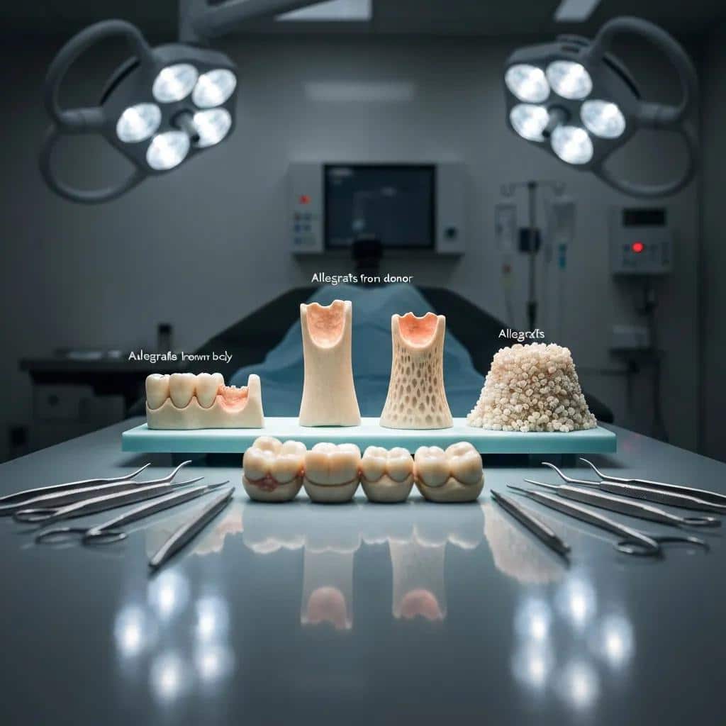 Bone grafting materials for dental implants on a surgical table