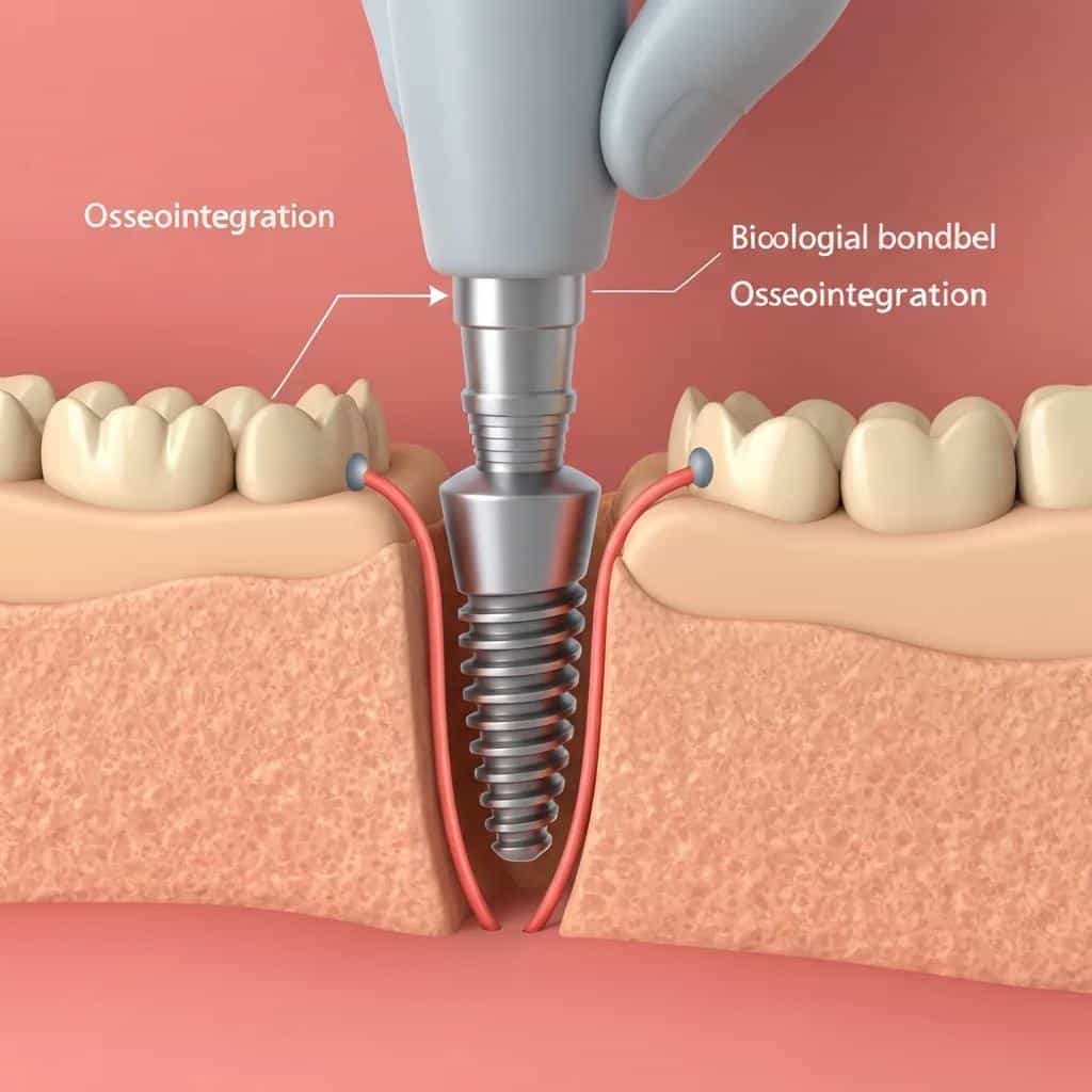 Close-up showing a dental implant being placed to illustrate bone bonding (osseointegration)