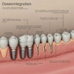 Close-up of dental implant with bone growth during osseointegration process