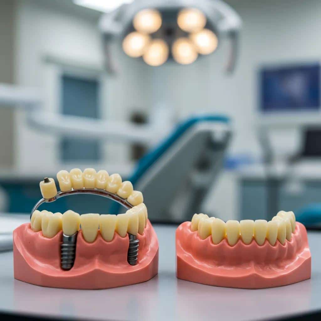 A visual comparison showing a dental implant-supported bridge next to individual implants, helping patients understand their choices