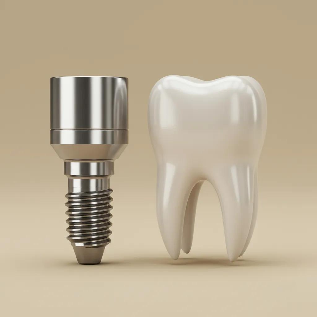 Comparison of titanium dental implant and natural tooth showcasing aesthetic and functional benefits