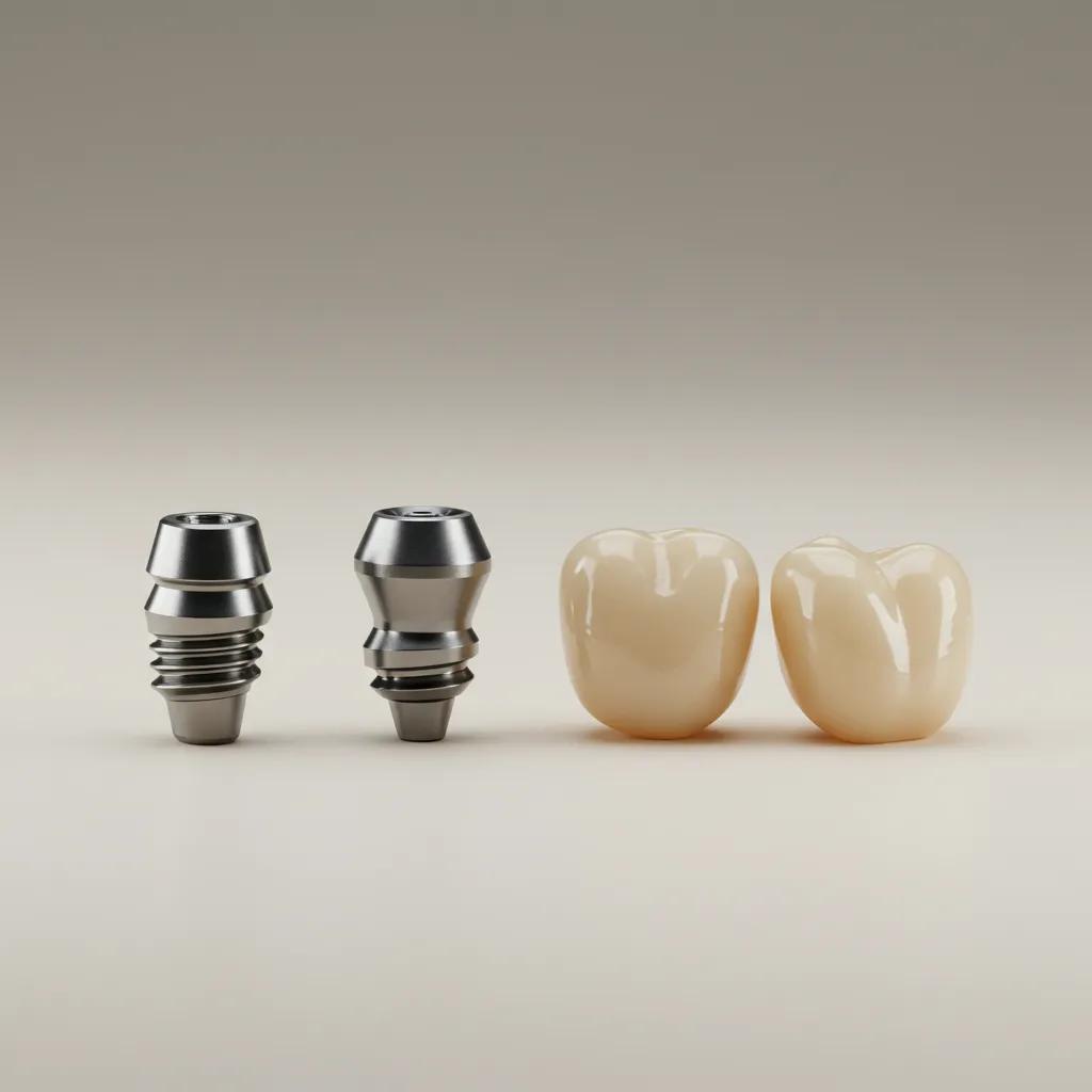 Detailed diagram showing the implant post, abutment, and crown components of a dental implant