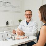 Dental consultation about implant options in a modern dental office
