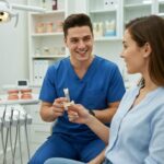 Dental consultation on implants and dentures in a modern dental office