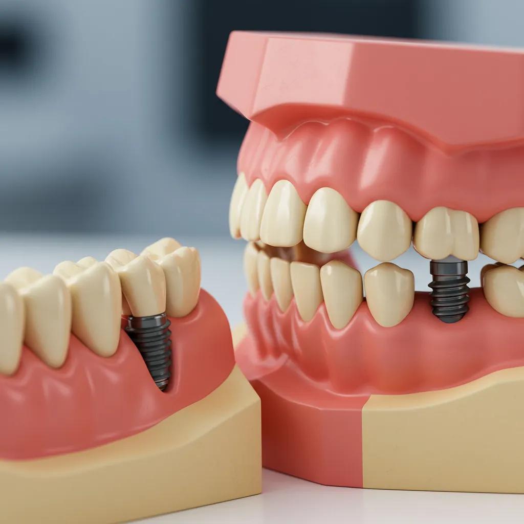 Dental implant model demonstrating integration with jawbone for health benefits