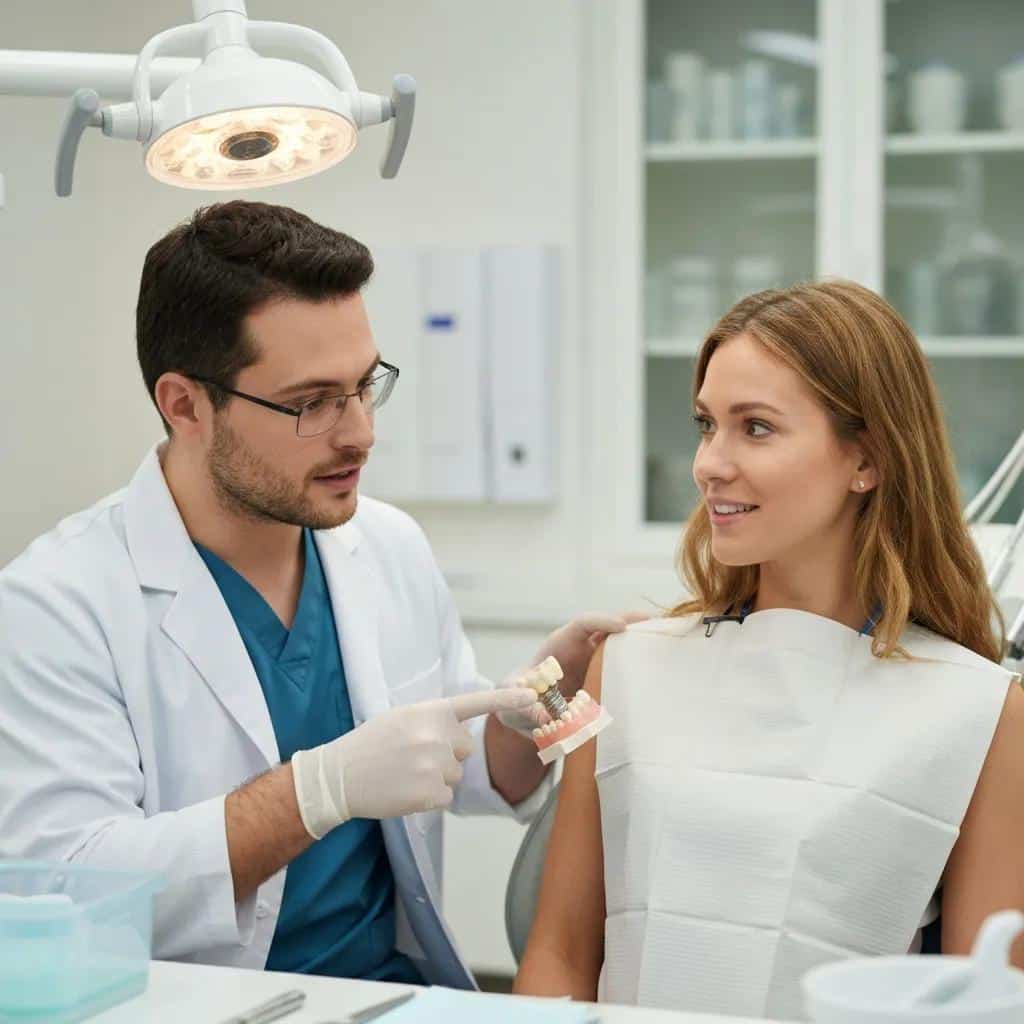 Close-up of dental implant with bone growth during osseointegration process