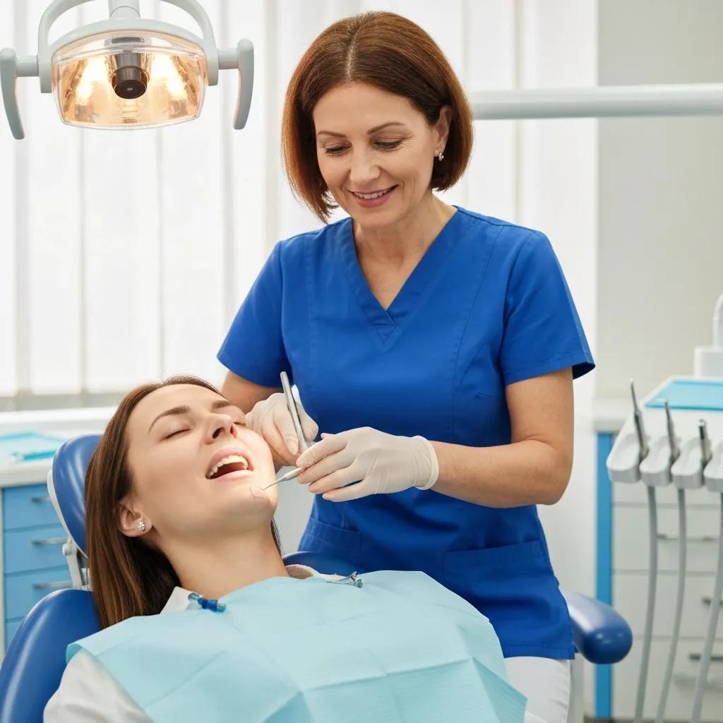 Dental professional administering anesthesia during implant surgery