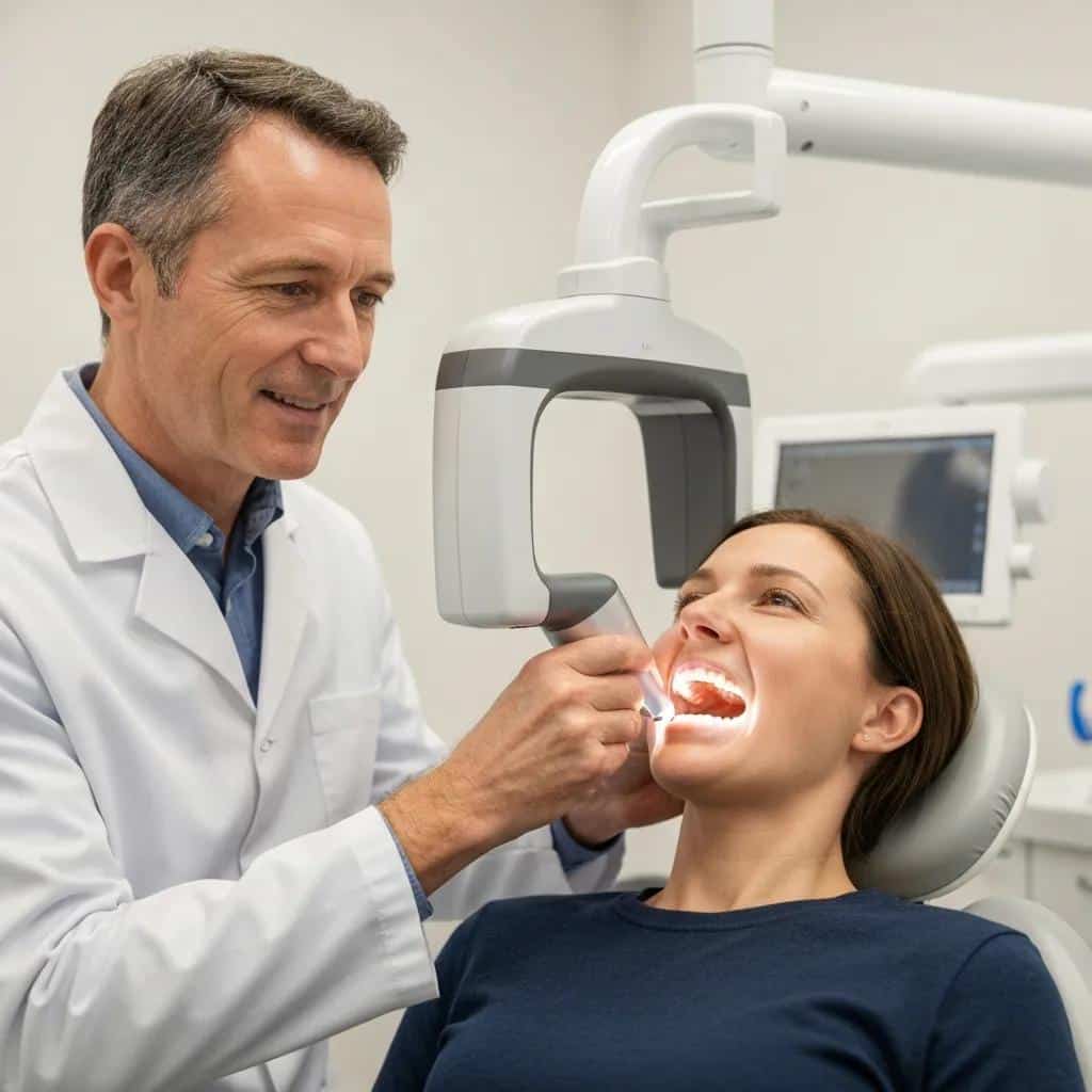 Clinician checking jaw and gum health to evaluate implant suitability
