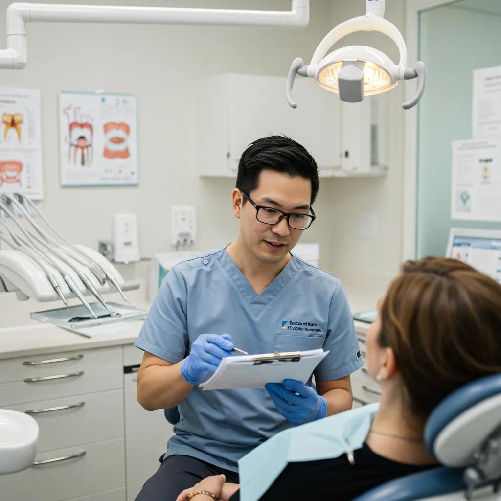 Our friendly dental professional in Fort Worth explaining full mouth implant options to a patient, ensuring clear understanding.