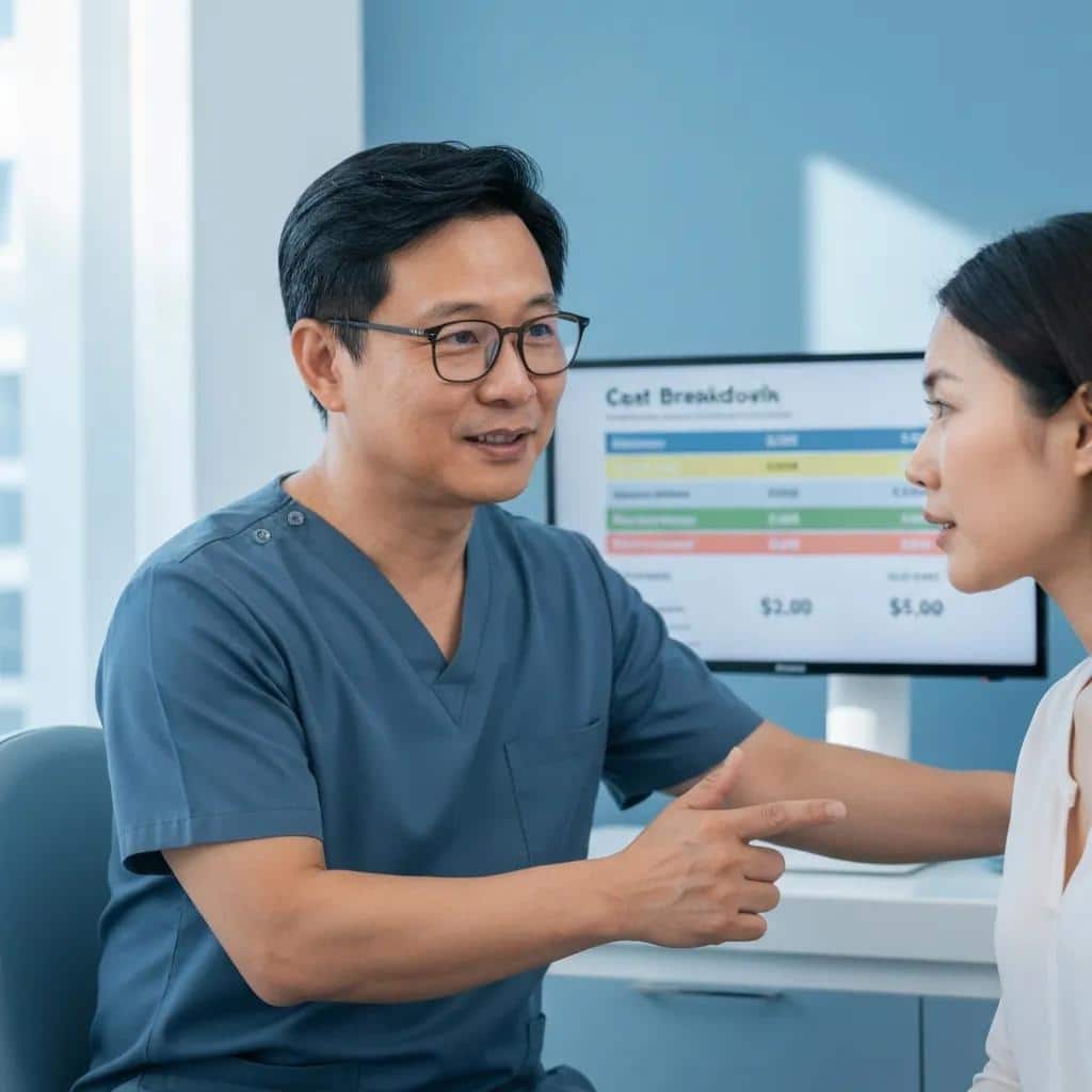 Dental professional explaining implant costs to a patient, highlighting the importance of transparent pricing