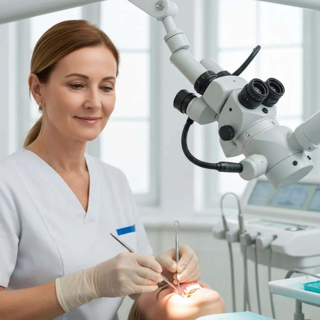 Dental professional performing an implant procedure in a sterile clinic setting