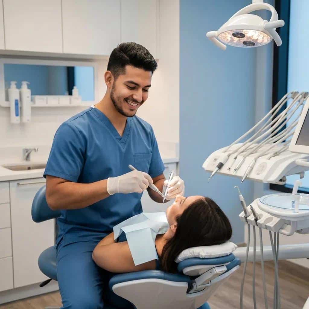 Dental professional performing treatment on a failing dental implant