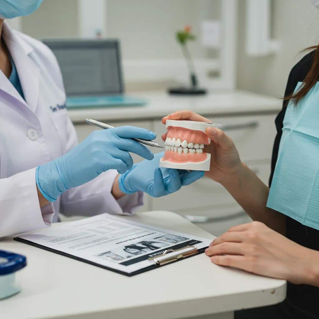 Our caring dentist explaining the candidacy requirements for immediate dental implants to a patient in a reassuring manner