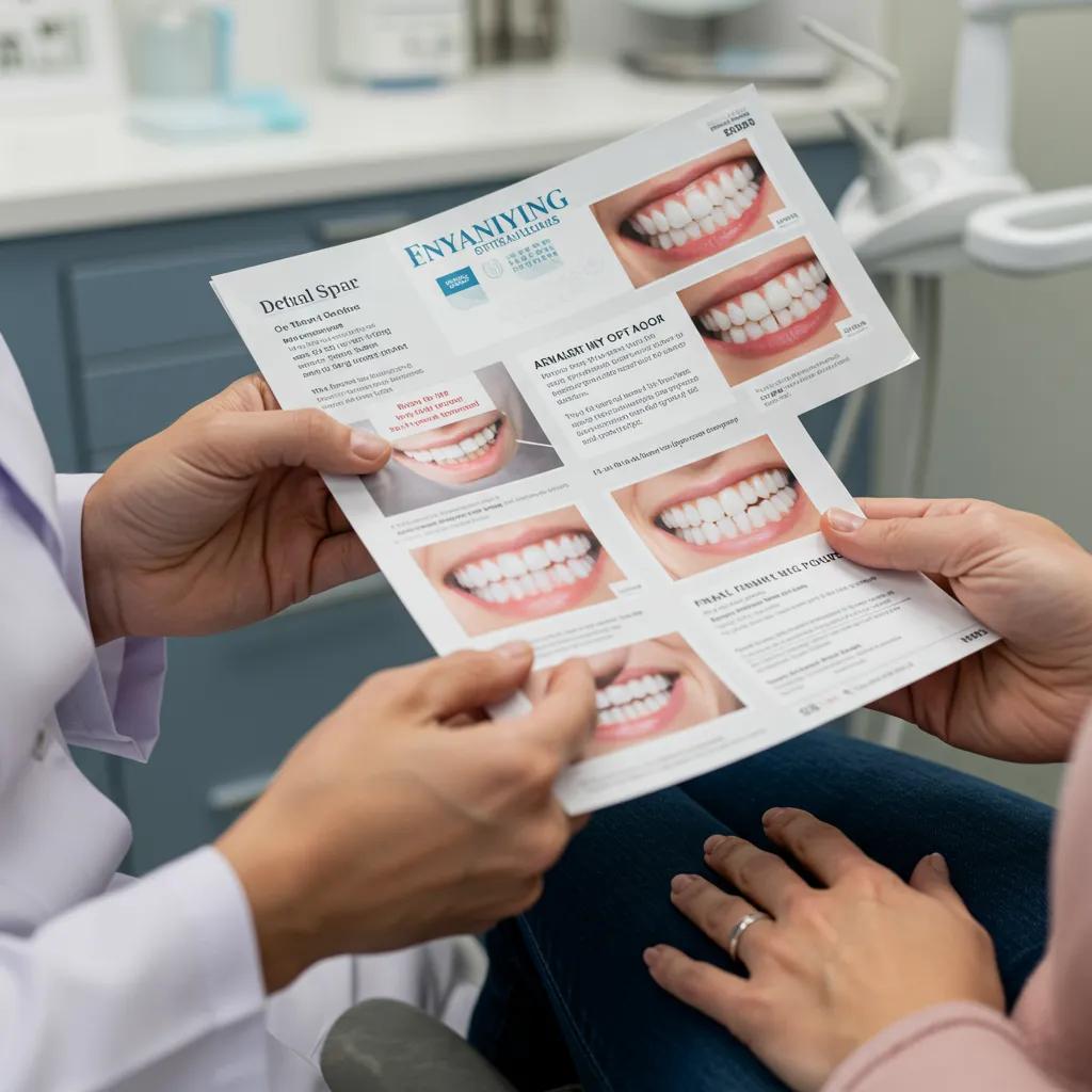 Dentist explaining financing options to a patient in a modern dental office, highlighting affordability and support
