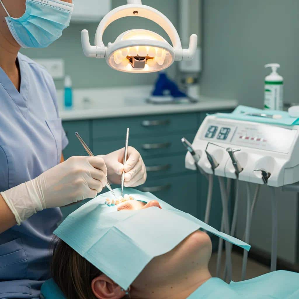 A patient happily demonstrating proper dental implant hygiene with a toothbrush