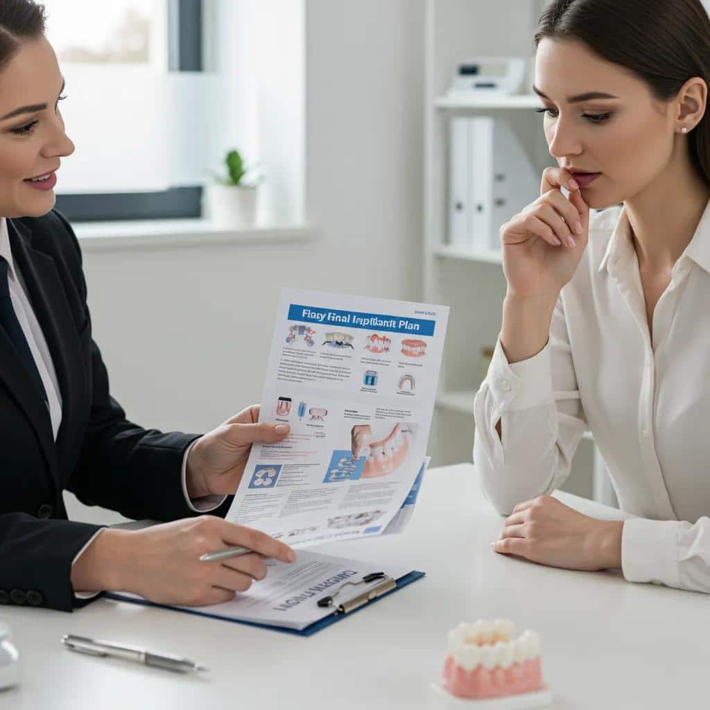 A financial advisor discussing various dental implant financing options with a patient in a modern office