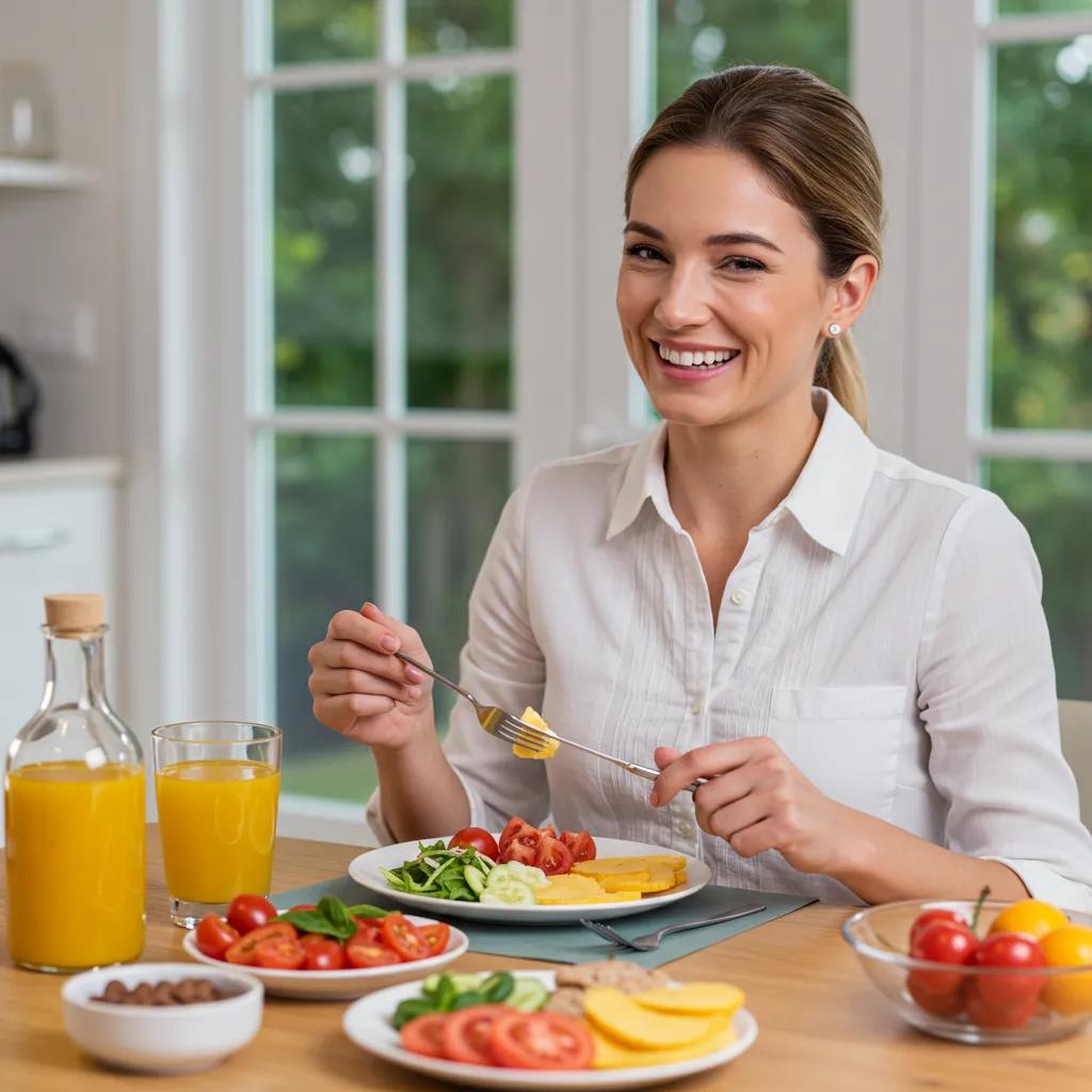Happy patient enjoying a meal after dental implant success