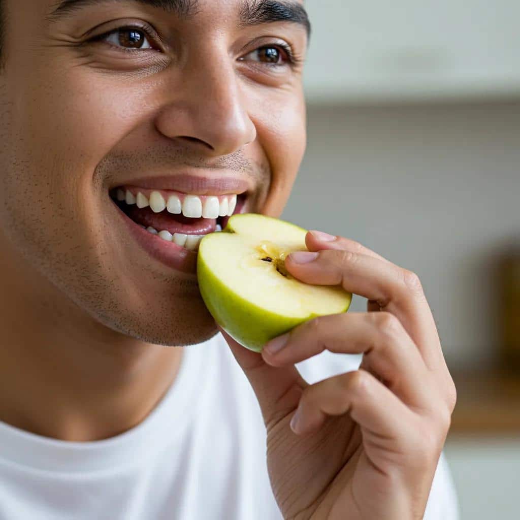 Happy patient enjoying a meal after receiving dental implants