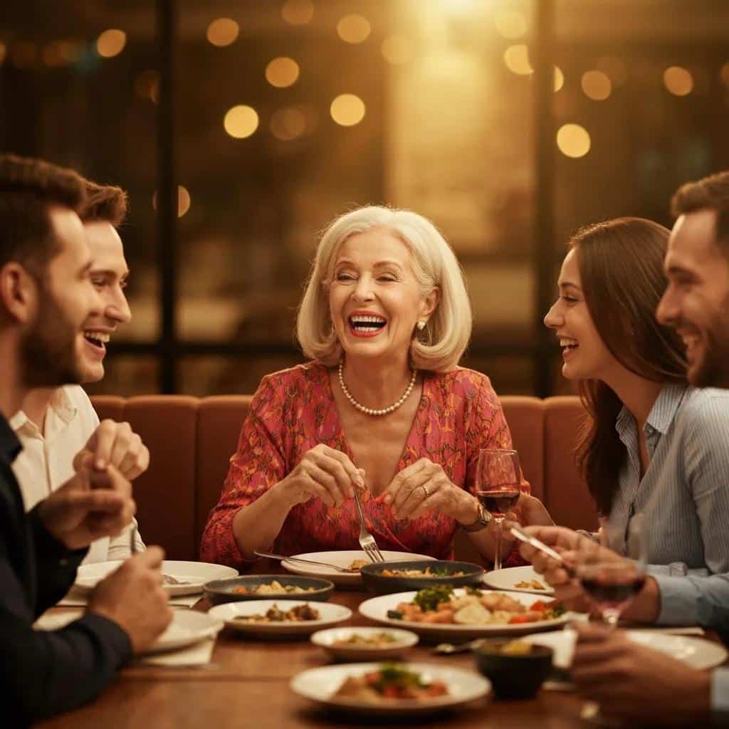 Smiling patient enjoying a meal with confidence after getting implant-supported dentures