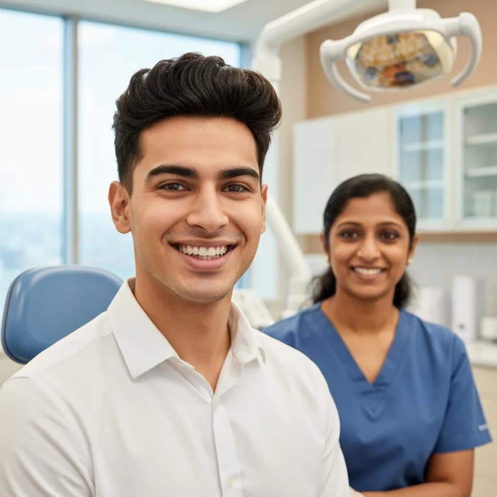 Smiling patient after dental implant treatment, showing improved confidence and function