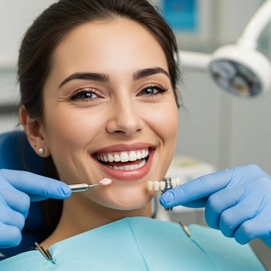 A happy patient smiling brightly after receiving immediate load dental implants in a modern dental office