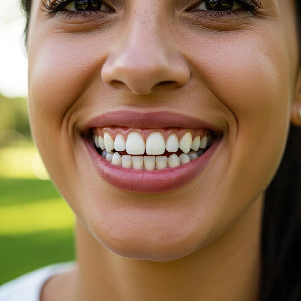 Happy patient smiling confidently outdoors after receiving dental implants