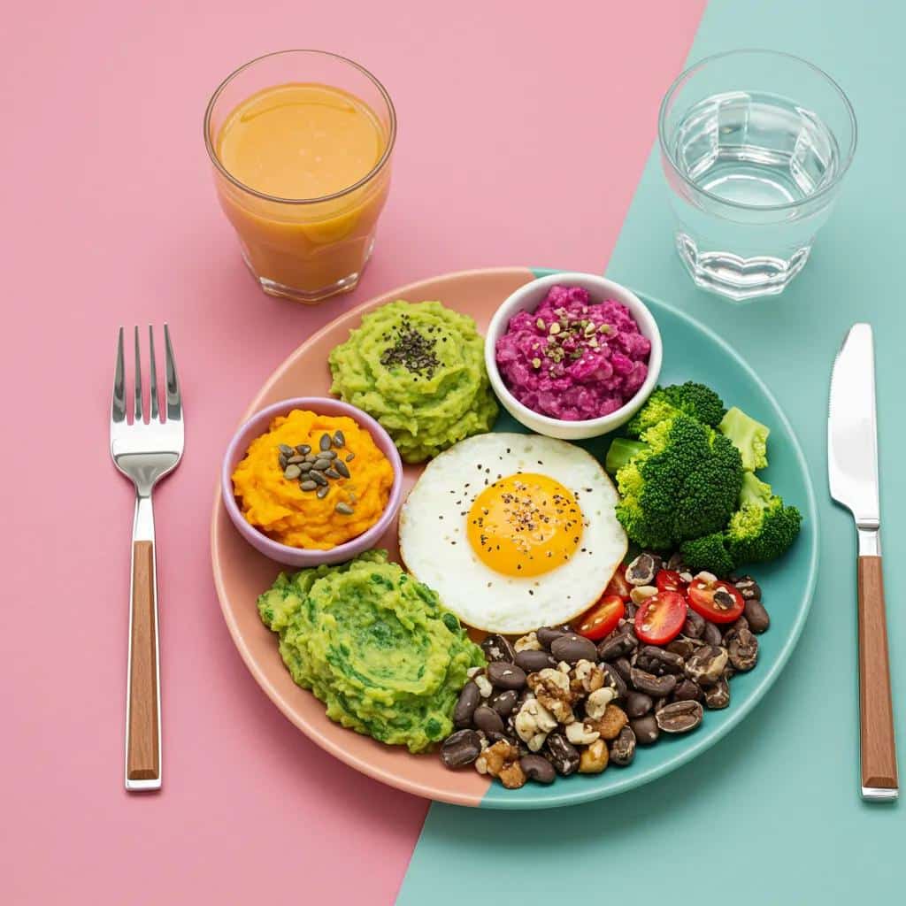 Healthy and soft meal options for dental implant care, like mashed vegetables and delicious smoothies