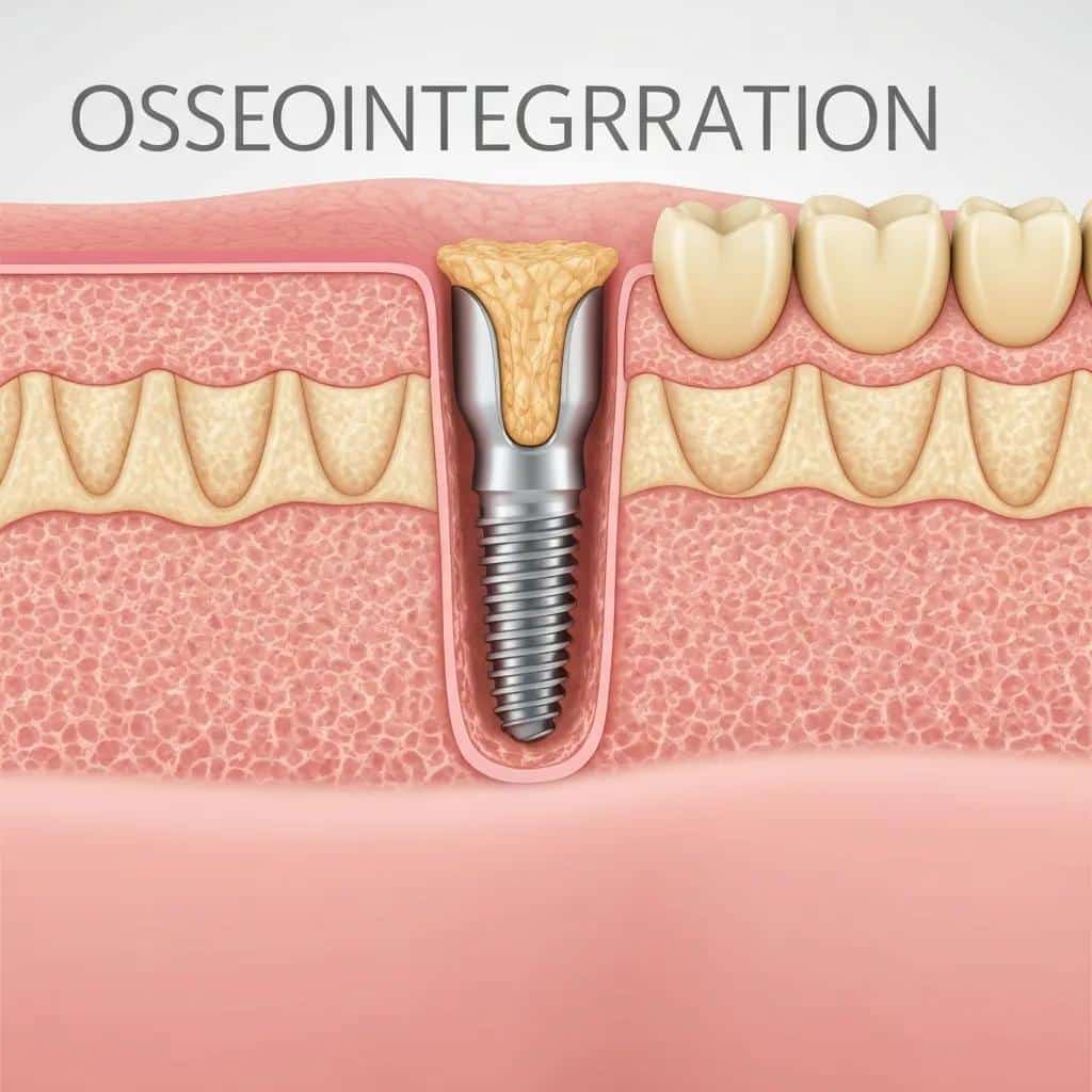 Illustration of osseointegration process in dental implants