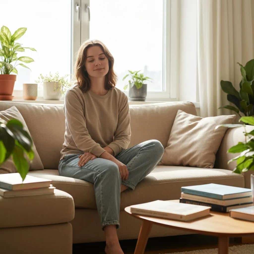 Patient at home following post-operative care after dental implant surgery