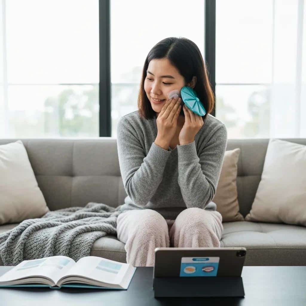 Patient at home following post-surgery care tips for dental implants