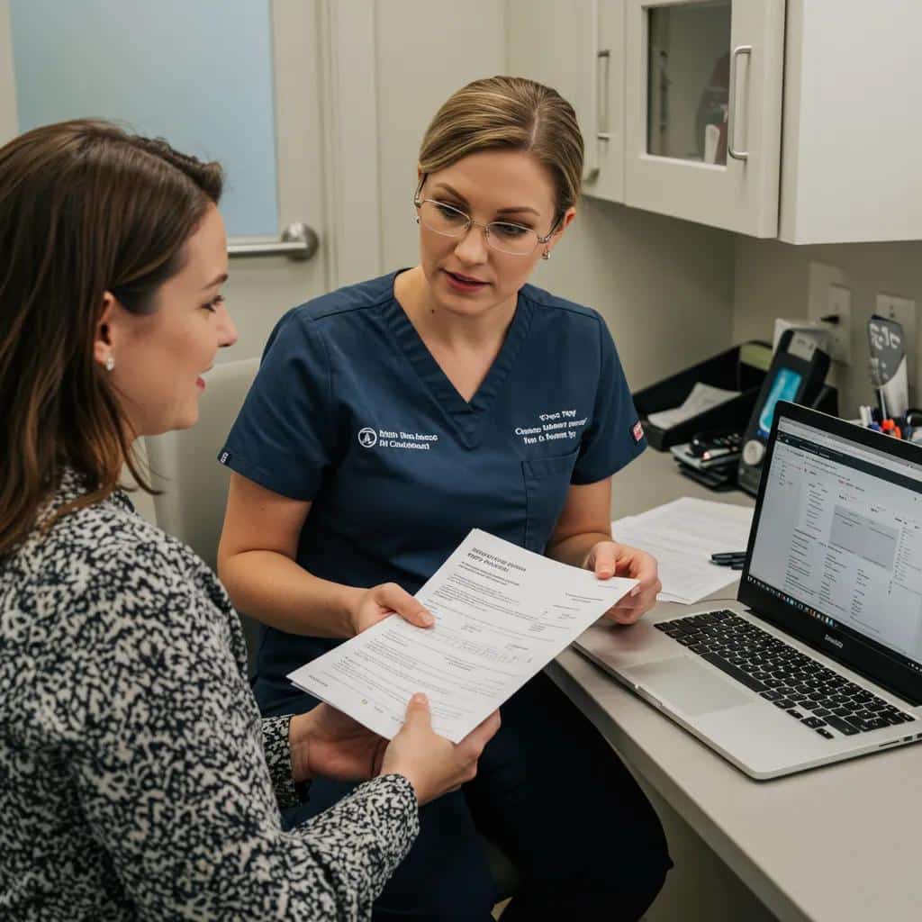 Patient discussing dental implant financing options with dental office staff