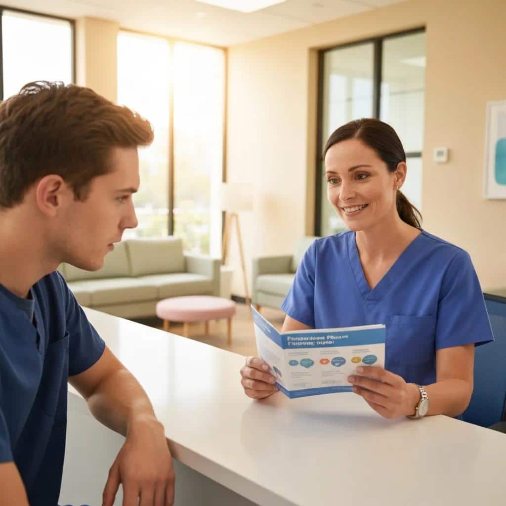 Patient discussing financing options with dental office staff