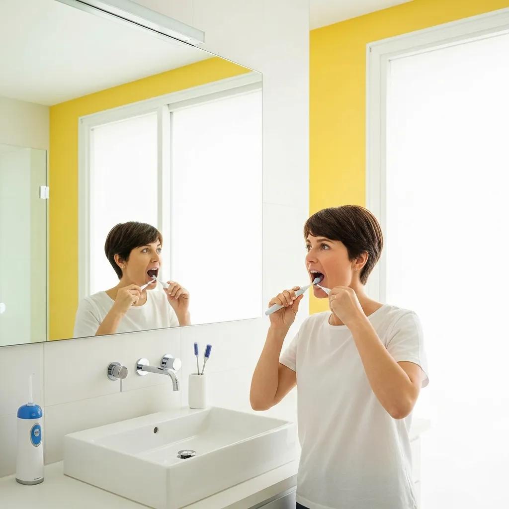 Patient practicing oral hygiene to ensure dental implant success