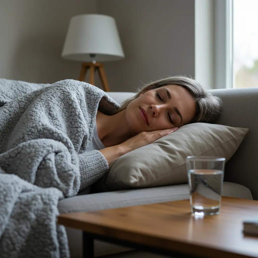 A patient comfortably recovering at home after their dental implant surgery