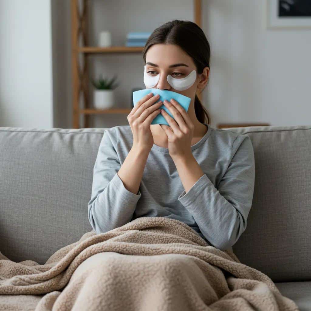 Patient resting at home during recovery from dental implant surgery