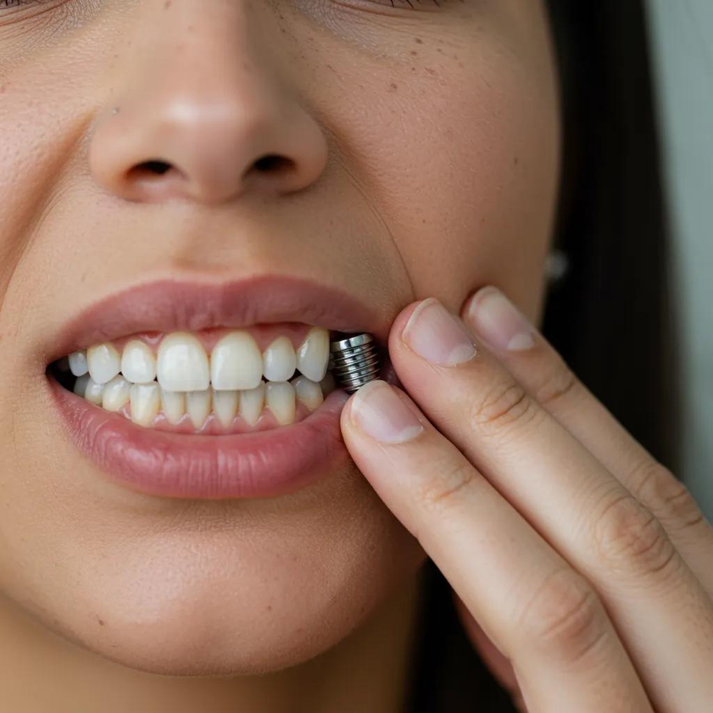 Patient showing discomfort around a dental implant, emphasizing the need for early symptom recognition