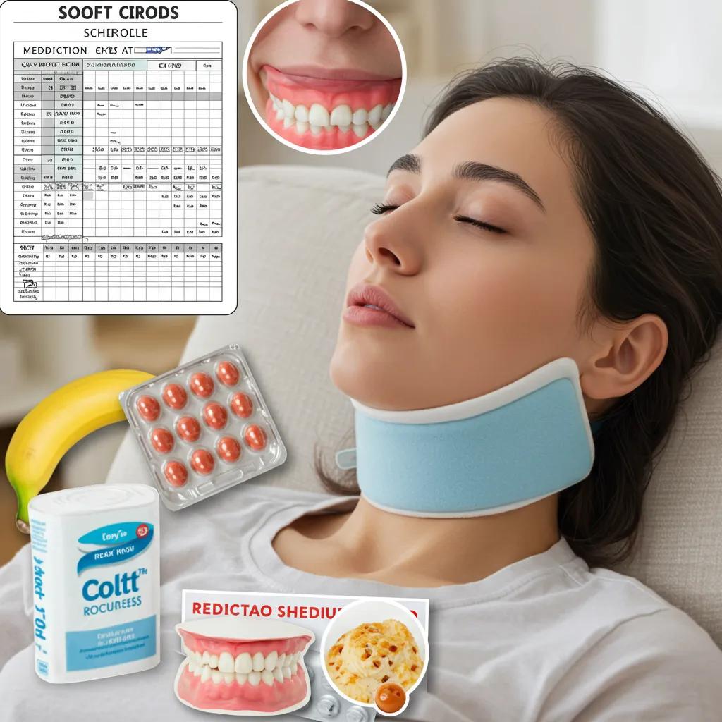 Patient using cold pack and soft foods for dental implant recovery