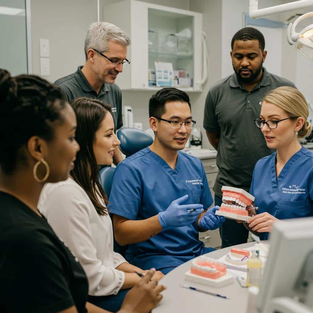 Patients in Fort Worth discussing candidacy for immediate dental implants with a friendly dentist