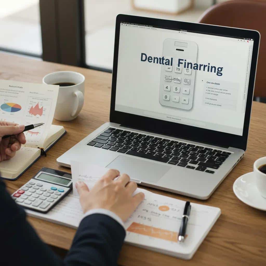 Person reviewing dental financing options with documents and a calculator