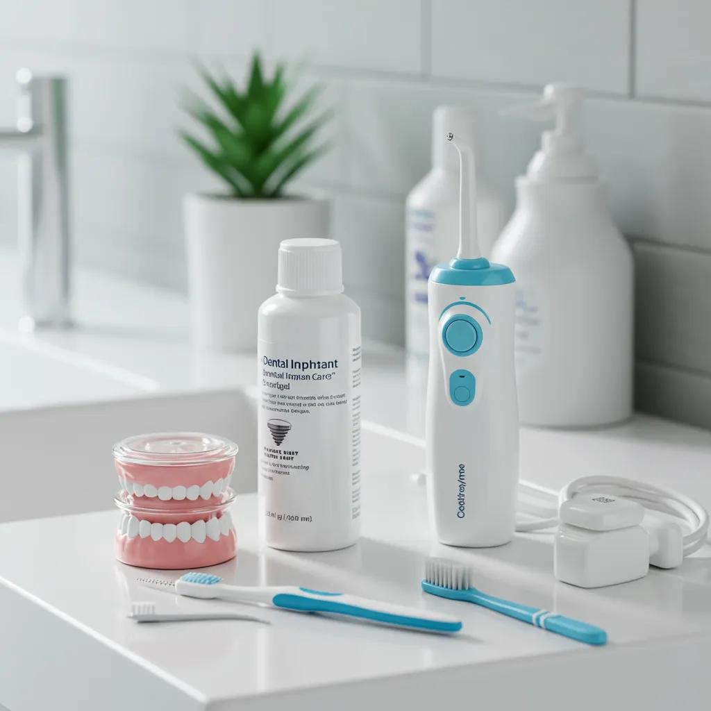 Our friendly dental hygienist performing a professional cleaning on a dental implant in our modern Fort Worth clinic